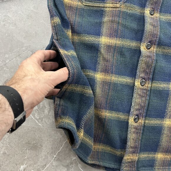 Orvis Shirt Mens Medium Blue Green Plaid Flannel Heavyweight Button Up Pockets - Picture 4 of 9